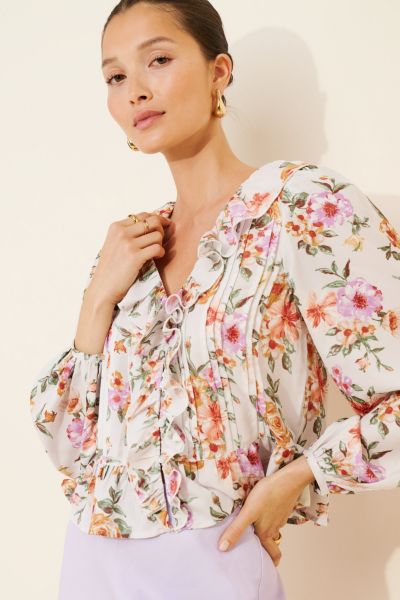 Dizzy Lizzy Floral Ruffle Detail Top