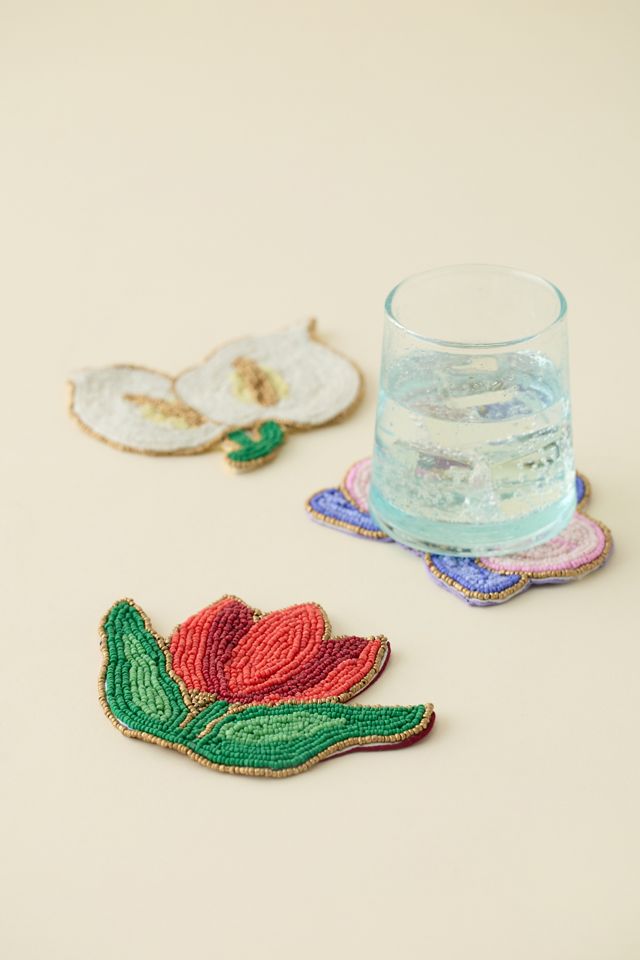 Ensemble de sous-verres perlés en forme de fleur #1