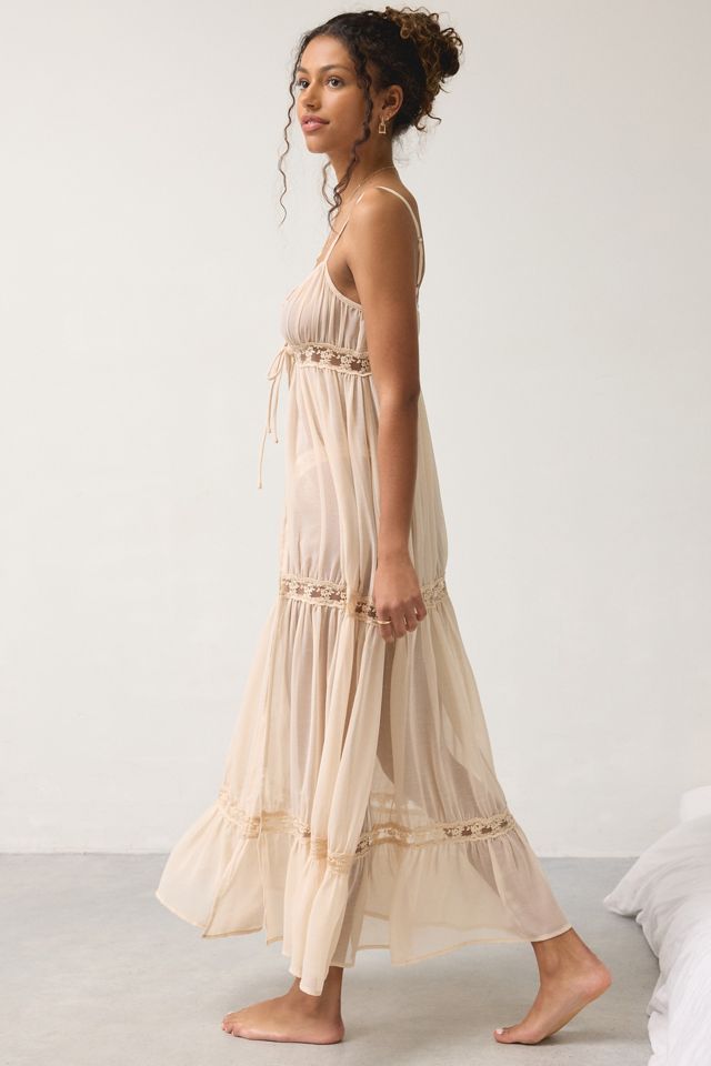beige under dress slip Simone Rocha Negligee Bow Detail Slip Dress in Nude Crepe de Chine Curated  at Jake and Jones main image 1