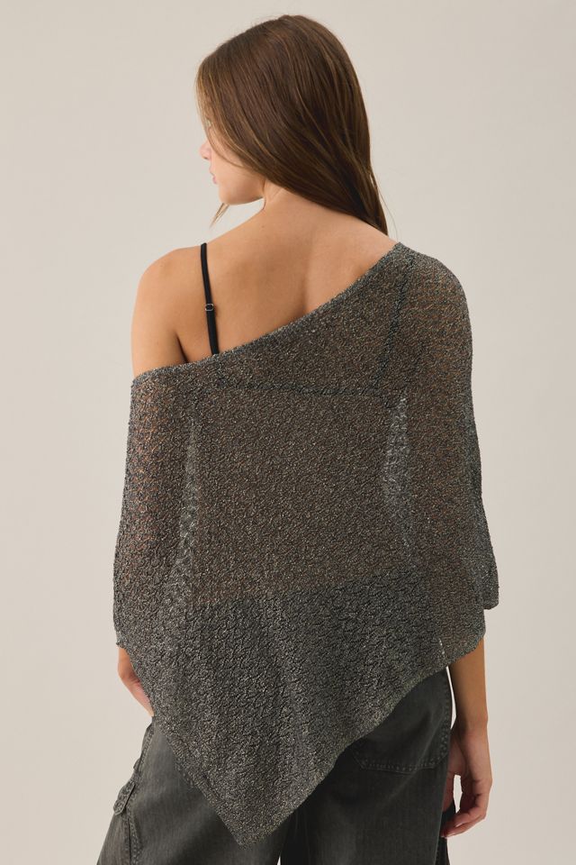 UO Patti Pointelle Asymmetric Off-Shoulder Poncho Sweater #1