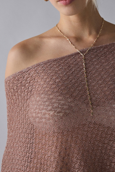 UO Patti Pointelle Asymmetric Off-Shoulder Poncho Sweater