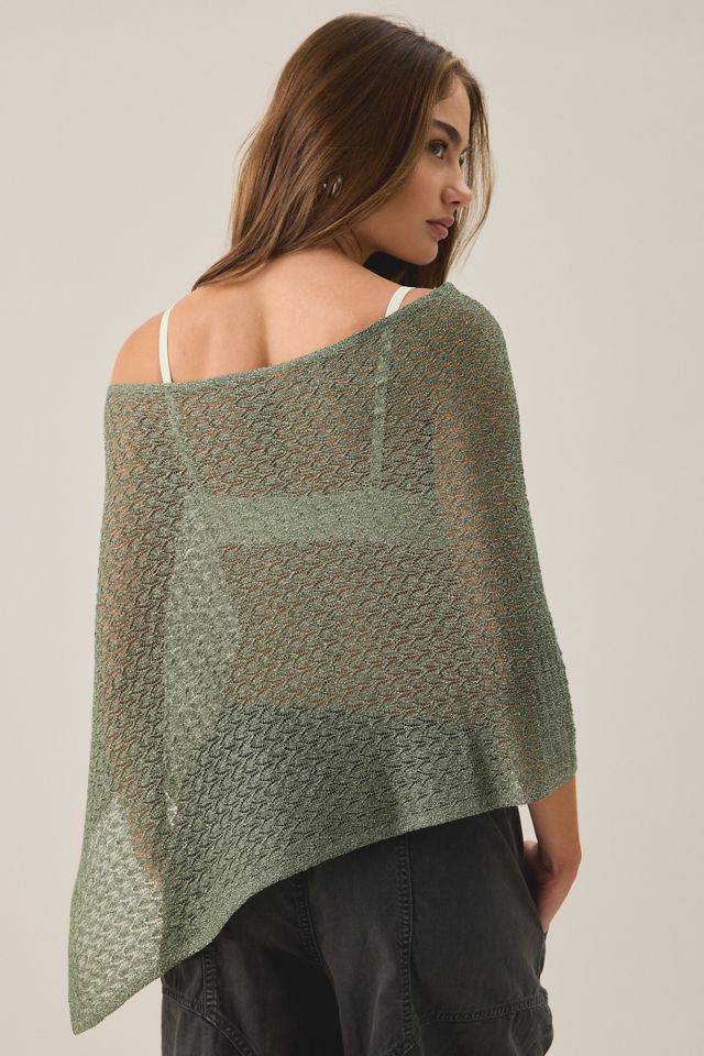 UO Patti Pointelle Asymmetric Off-Shoulder Poncho Sweater #3