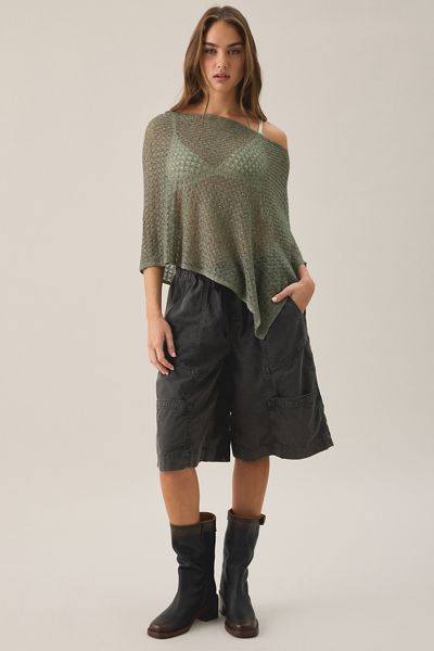 UO Patti Pointelle Asymmetric Off-Shoulder Poncho Sweater