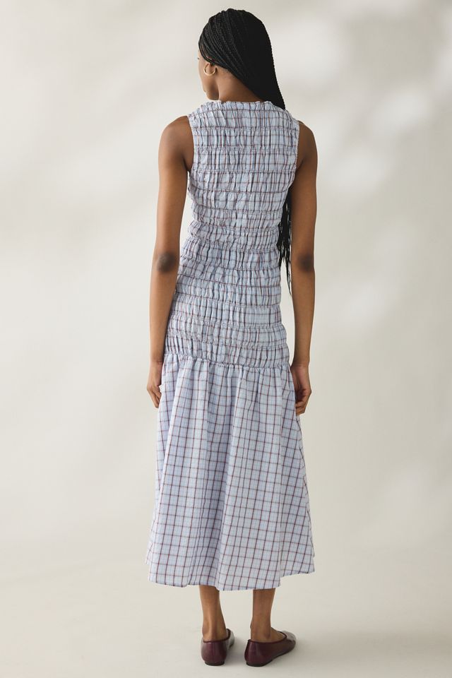 Daisy Street Lagoon Drop Waist Smocked Maxi Dress in Blue Cotton, Women's XS at Urban Outfitters