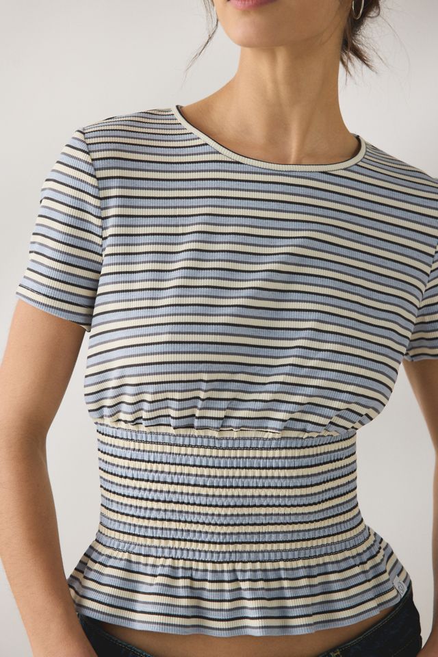 Daisy Street Sea Striped Short Sleeve Peplum Top #1