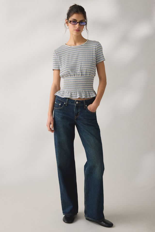 Daisy Street Sea Striped Short Sleeve Peplum Top #2