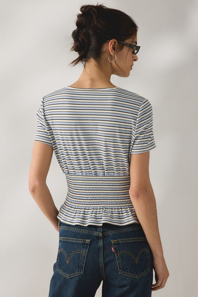 Daisy Street Sea Striped Short Sleeve Peplum Top #3