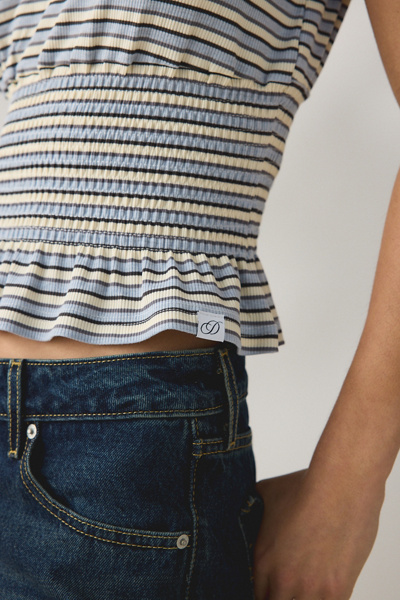 Daisy Street Sea Striped Short Sleeve Peplum Top