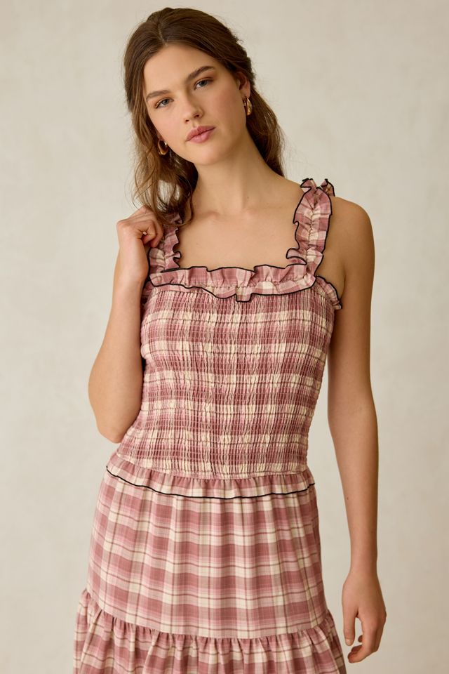 Robe longue froncée à carreaux rosés Ivy Daisy Street #4
