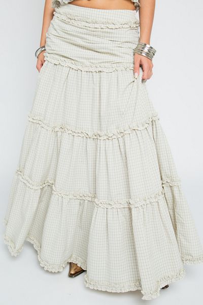 Daisy Street Dew Check Tiered Maxi Skirt