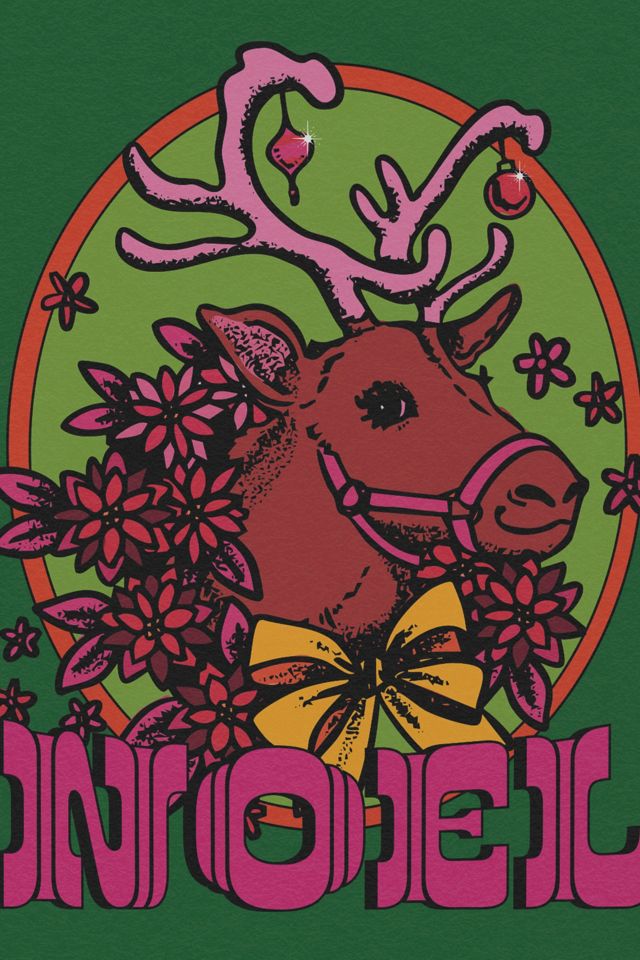 Red Cap Noel Reindeer Holiday Card #1