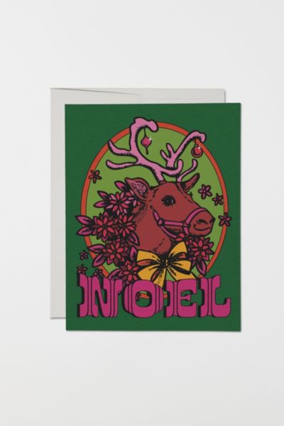 Red Cap Noel Reindeer Holiday Card