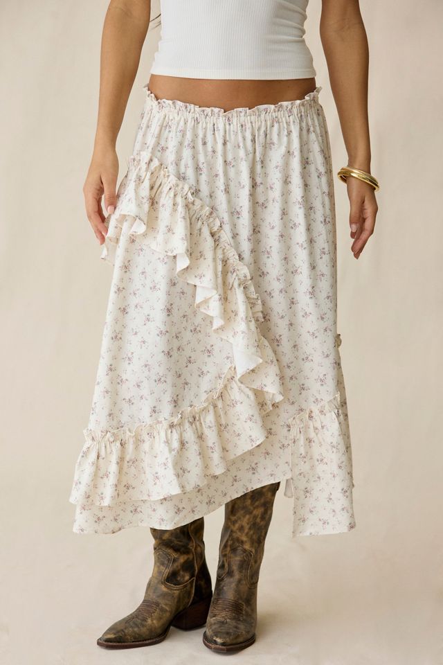 Jupe midi asymétrique à volants étagés Daisy Street Darling à motif floral ditsy #1