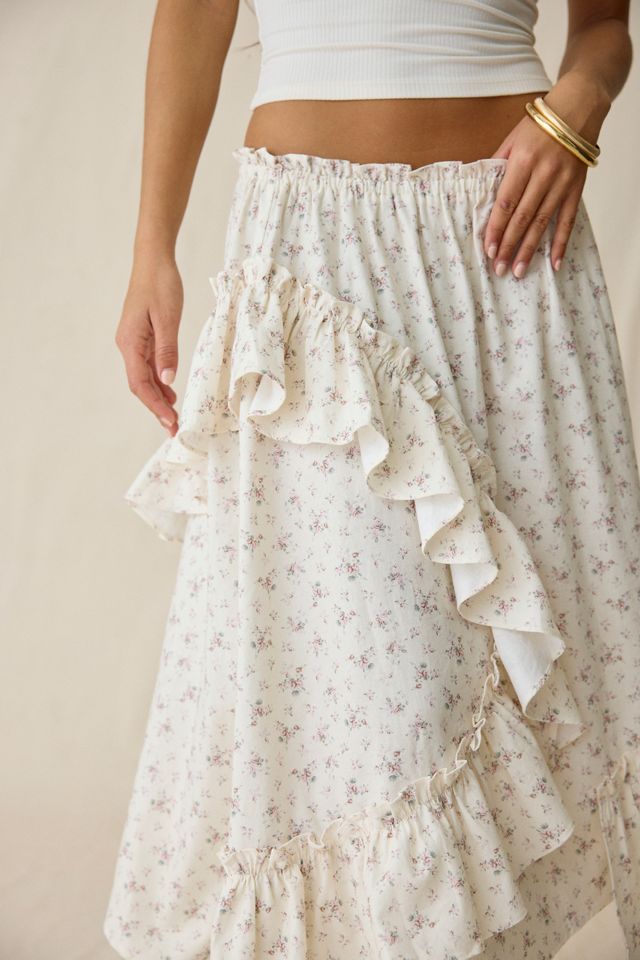 Jupe midi asymétrique à volants étagés Daisy Street Darling à motif floral ditsy #4