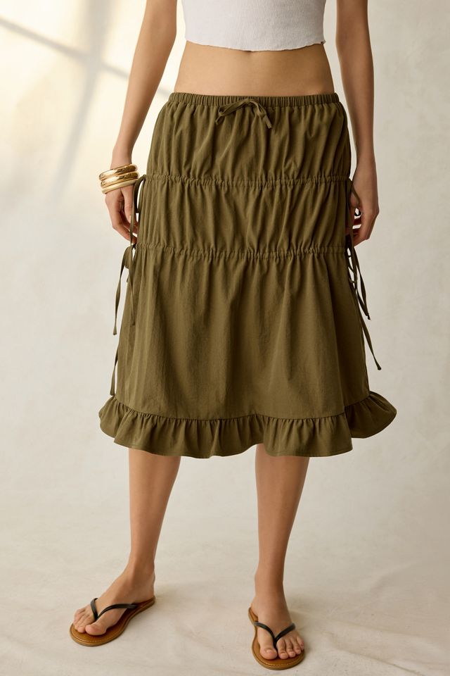 Daisy Street Ruched Side-Tie Midi Skirt #1