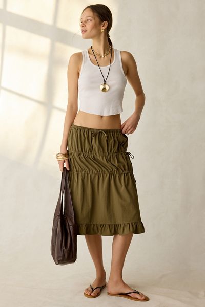 Daisy Street Ruched Side-Tie Midi Skirt