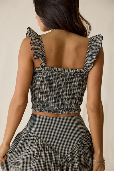 Daisy Street Starling Gingham Smocked Crop Top