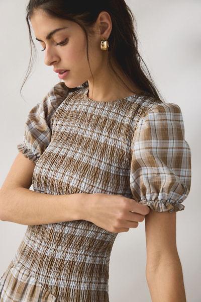Daisy Street Nectar Puff Sleeve Smocked Midi Dress