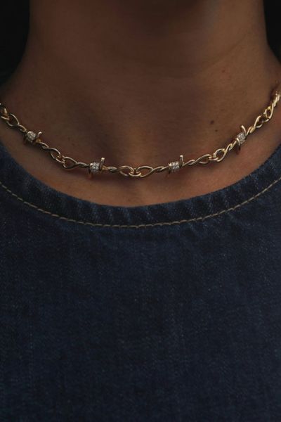 The M Jewelers Iced Out Barbwire Necklace In Gold, Women's At Urban Outfitters In Gold