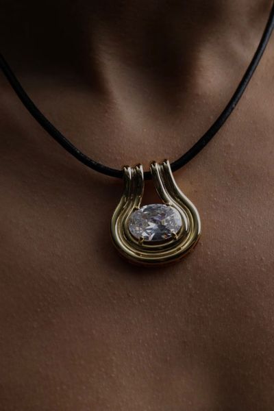 The M Jewelers Bibi Gem Pendant Necklace In Clear, Women's At Urban Outfitters In Gold