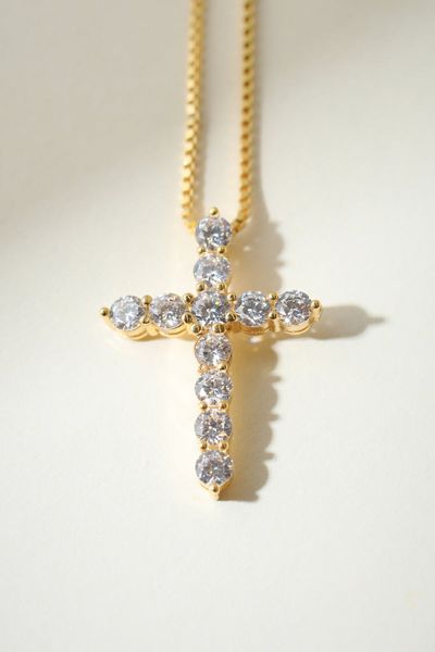 The M Jewelers Bella Pavé Cross Necklace In Gold, Women's At Urban Outfitters In Gold