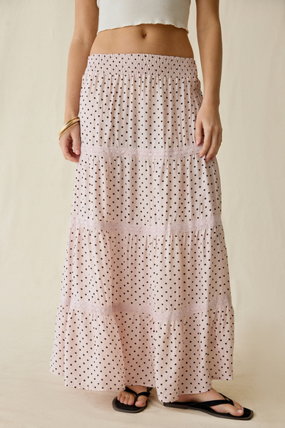 Daisy Street On The Dot Tiered Lace Trim Maxi Skirt | Urban Outfitters