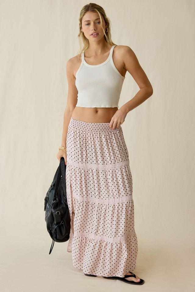 Daisy Street On The Dot Tiered Lace Trim Maxi Skirt #1