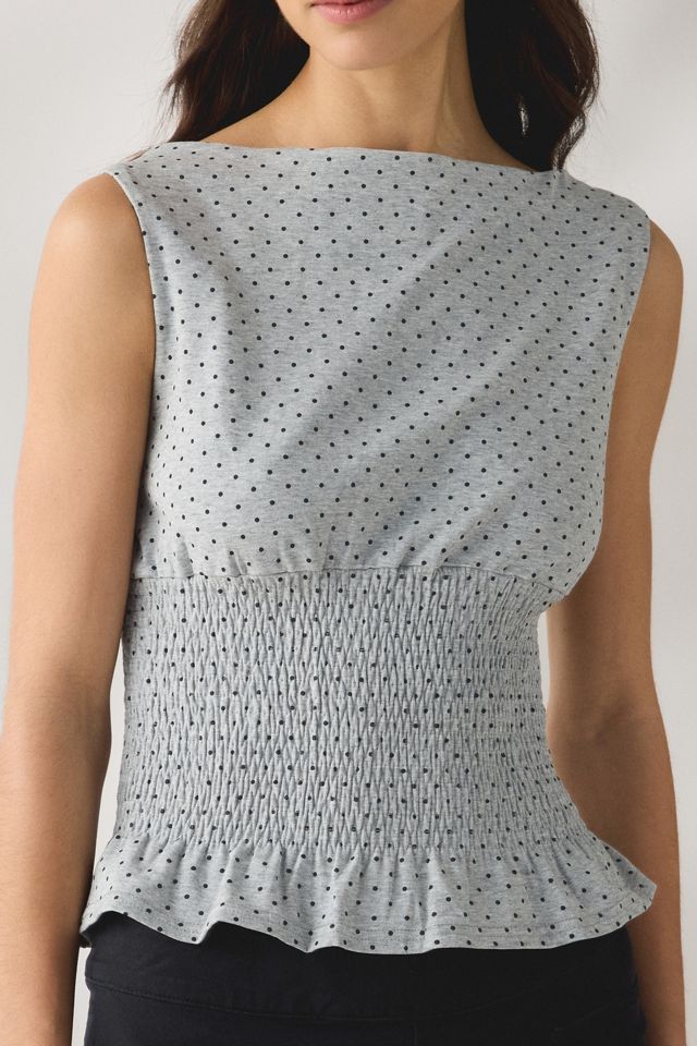 Daisy Street Bonbon Polka Dot Boatneck Smocked Top #1