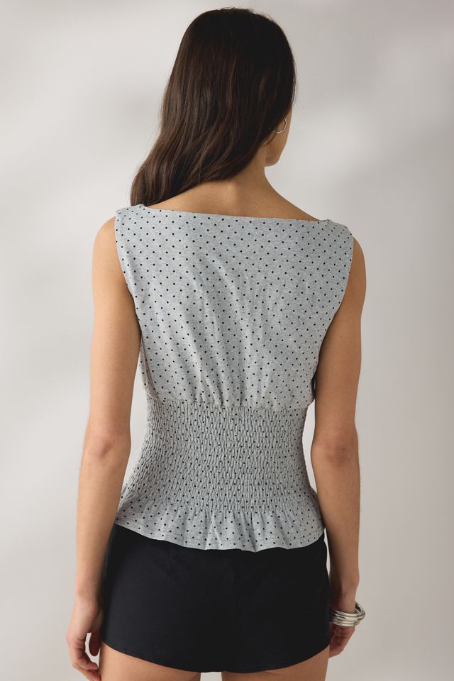 Daisy Street Bonbon Polka Dot Boatneck Smocked Top #2