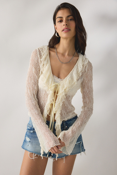 Daisy Street Sheer Radiance Lace Tie-Front Flyaway Top