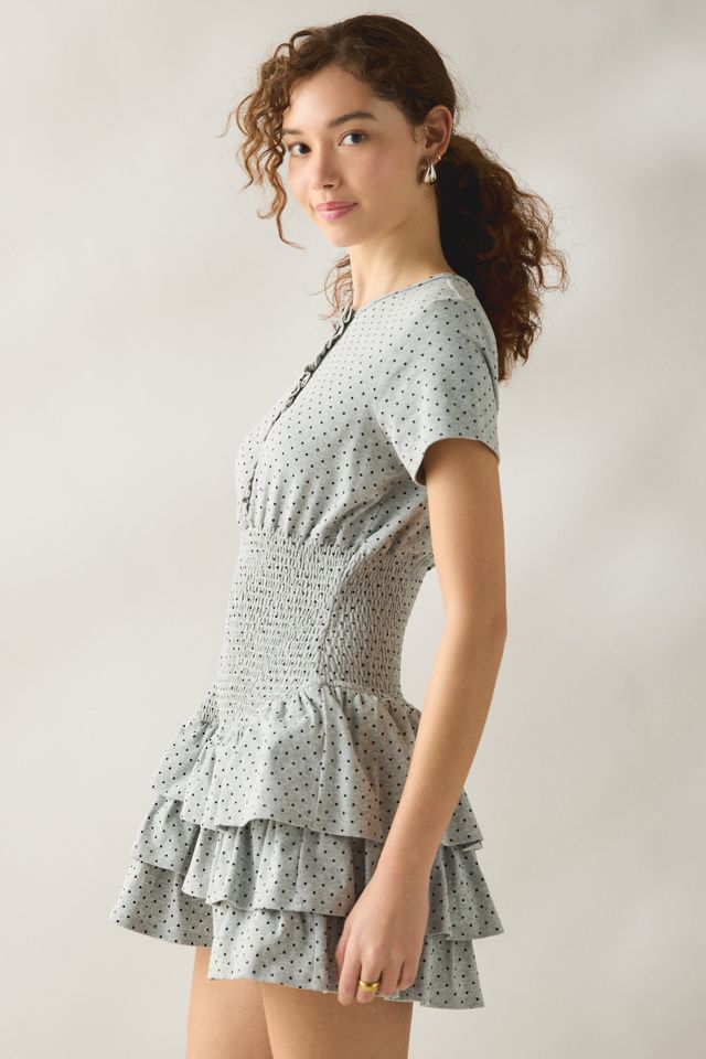 Daisy Street Polka Dot Smocked Drop Waist Ruffle Romper #3