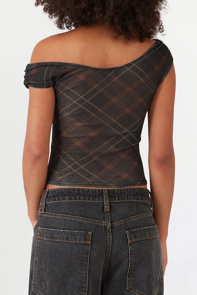BDG Fia Plaid Off-The-Shoulder Crop Top #1
