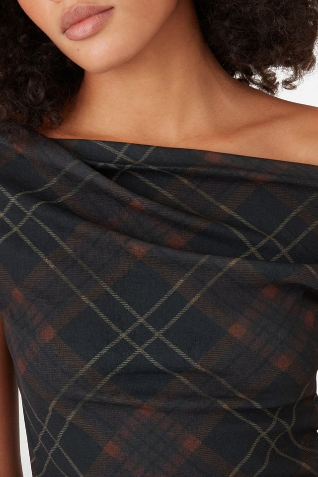 BDG Fia Plaid Off-The-Shoulder Crop Top #2