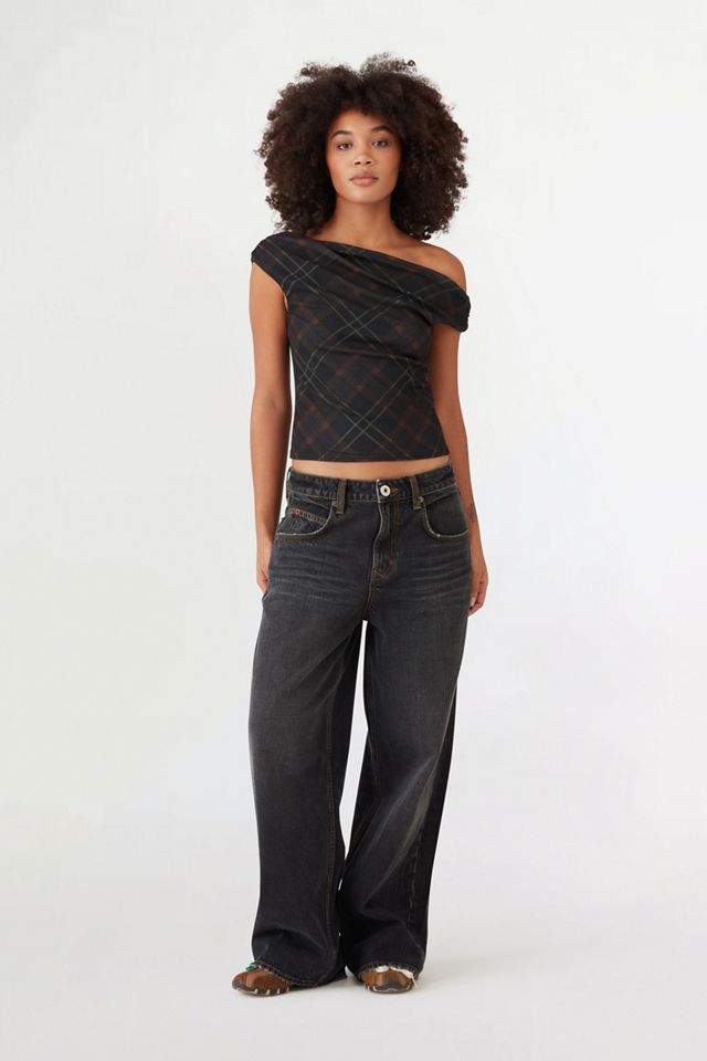 BDG Fia Plaid Off-The-Shoulder Crop Top #3
