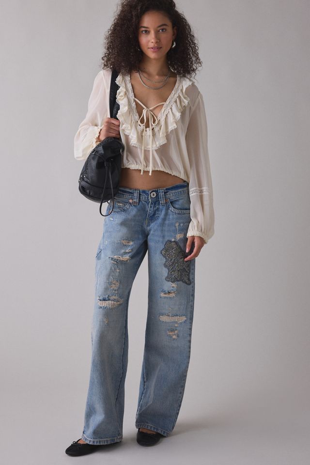 BDG Kayla Rip + Repair Embellished Low-Rise Jeans #1