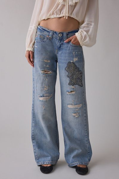 BDG Kayla Rip + Repair Embellished Low-Rise Jeans