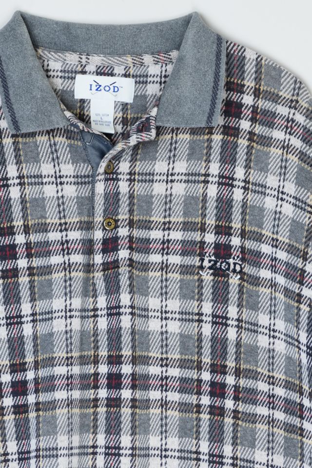 Vintage 90s Izod Gray Plaid Long Sleeve Polo #1