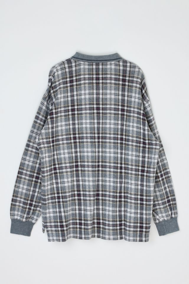 Vintage 90s Izod Gray Plaid Long Sleeve Polo #3