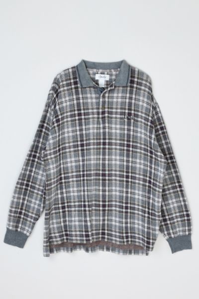 Vintage 90s Izod Gray Plaid Long Sleeve Polo