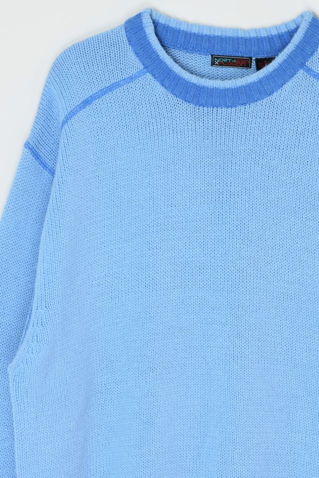 Vintage Y2k Light Blue Contrast-Stitched Sweater #1