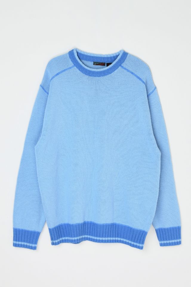 Vintage Y2k Light Blue Contrast-Stitched Sweater