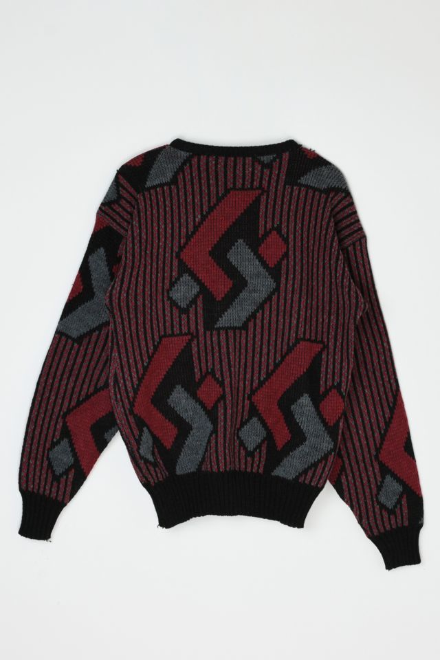 Vintage 90s Dark Red & Black Geometrical Patterned Sweater #2