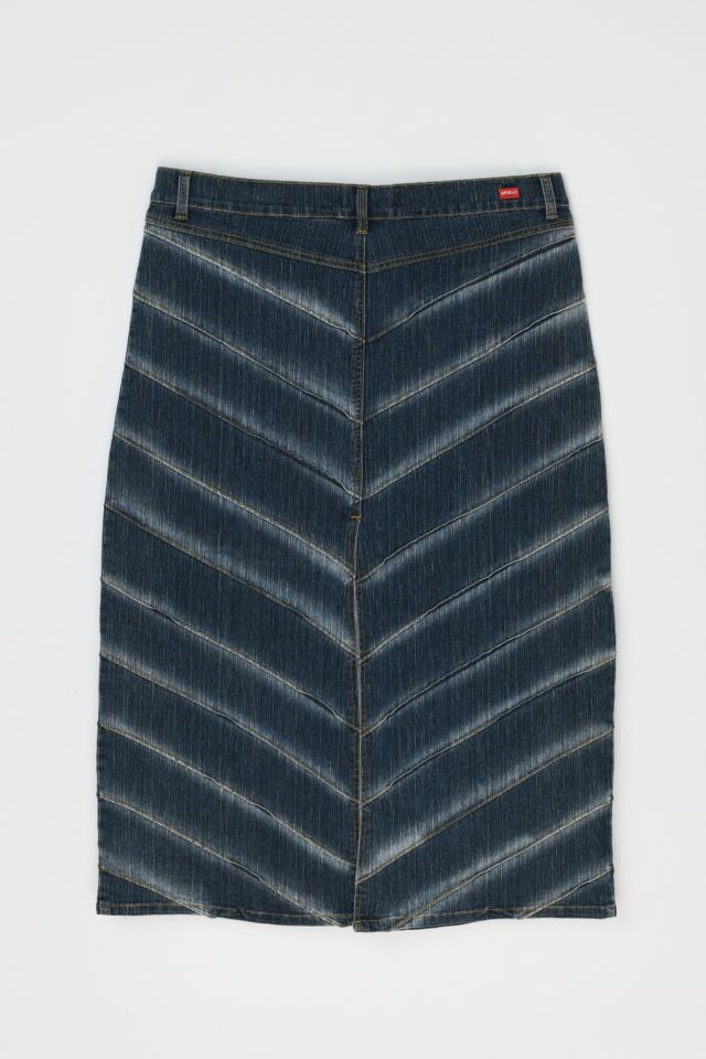 Vintage Y2k Paneled High-Slit Dark Wash Denim Midi Skirt #3