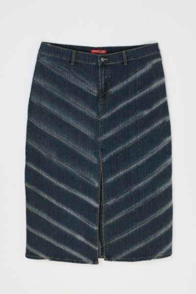 Vintage Y2k Paneled High-Slit Dark Wash Denim Midi Skirt
