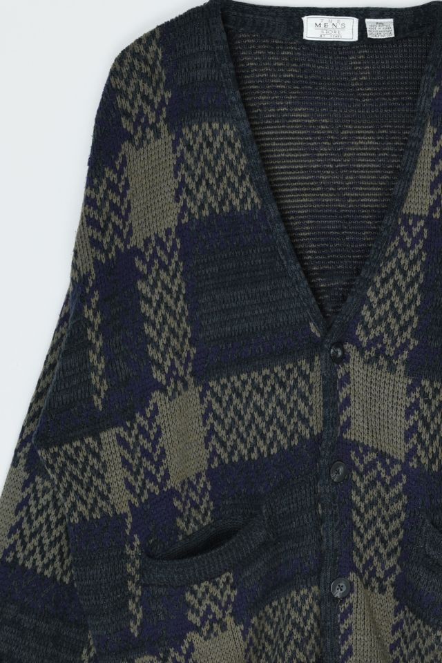 Vintage 90s Dark Colors Plaid Knit Cardigan #1
