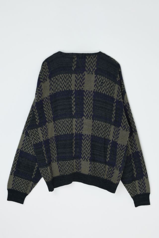 Vintage 90s Dark Colors Plaid Knit Cardigan #2
