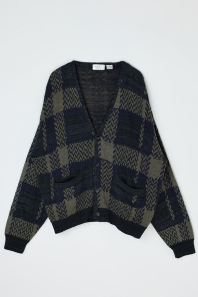 Vintage 90s Dark Colors Plaid Knit Cardigan