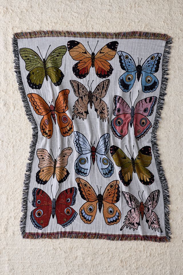 Calhoun & Co. Butterflies Tapestry Throw Blanket #1