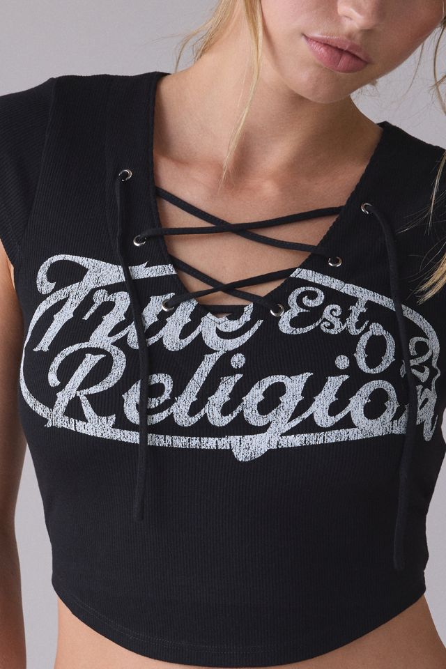 T-shirt bébé côtelé à manches courtes avec lacets et graphique True Religion #2