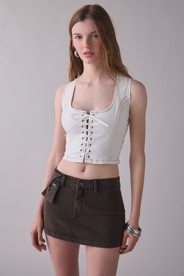 True Religion Lace-Up Denim Corset Top #3